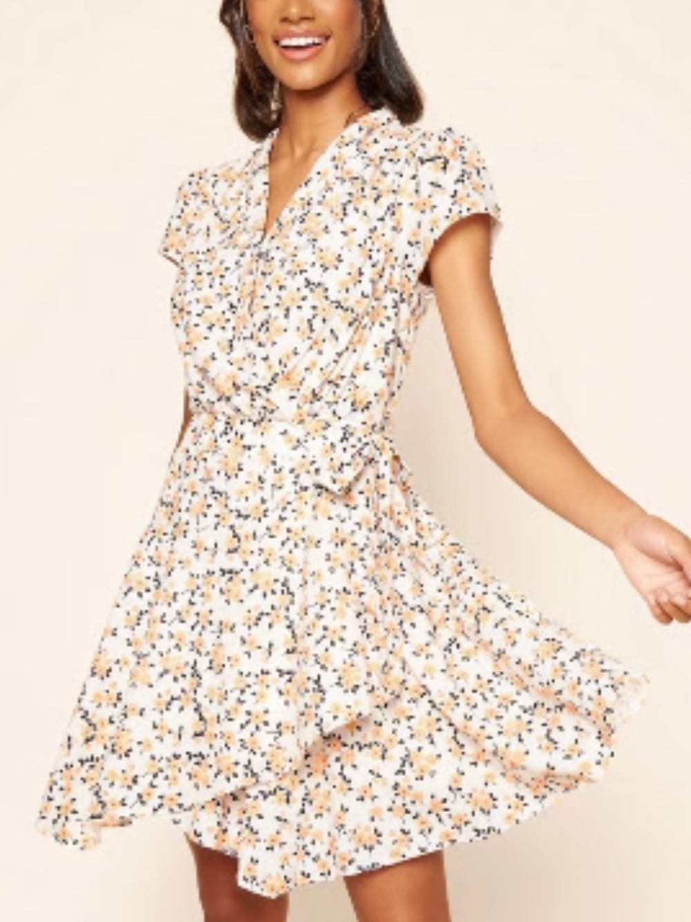 Sugarlips White Floral Short Sleeve Wrap Mini Dress